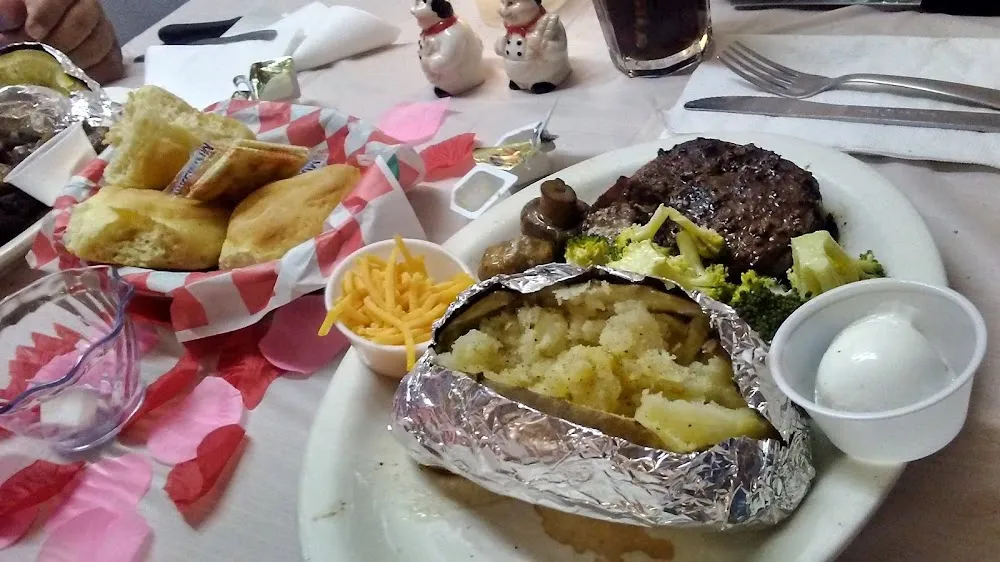 Steak Bake Potato Mushroomsand Broccoli Plate for Valentine's Day Dinner